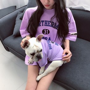 강아지주인커플룩 반려견커플템 반팔 티셔츠, 퍼플, 1개