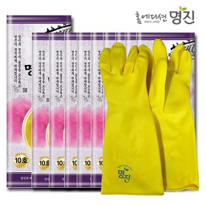 명진 공업용 고무장갑 10호 10개 묶음 작업용 어업용 두꺼운 해루질 고무장갑, 대(L)