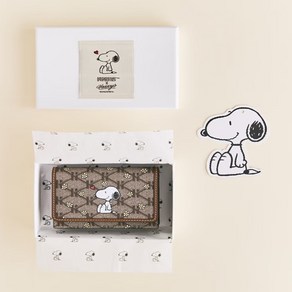 [AK플라자] [헤지스] [PEANUTS X HAZZYS] 다크브라운 가죽 스누피 카드지갑 HIHO4F383W2