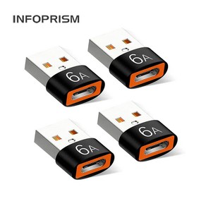 INFOPRISM / 6A 120W PD USB C타입 - A타입 변환 젠더 (OTG), 4개, A / 블랙, 20mm