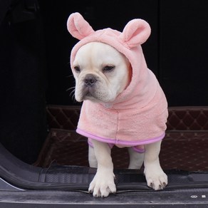 프리미엄 펫 드라잉 가운 고양이 강아지 입혀서 말리는 수건 펫타올 반려동물 목욕 타올, 핑크, 1개