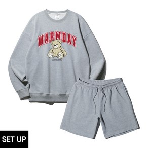 [SET] 앨빈클로 WARMDAY 곰돌이 오버핏 맨투맨 코튼 밴딩 스웨트 반바지 셋업