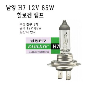 H7 할로겐 램프 12V 85W 전구 전조등 남영 이글아이, 1개