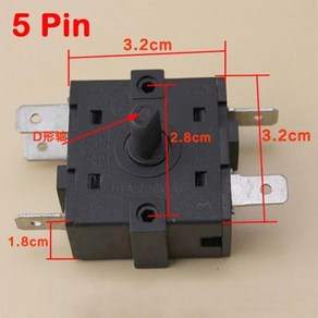 전기 히터 기어 노브 스위치 온도 제어 스위치 3 핀 5 핀 스위치 선택기 AC 250V 16A 1PC, B-5Pin, 1개