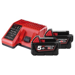 밀워키 18V 리튬이온 배터리 5.0Ah M18 B5 2개 + 12V 18V 멀티 충전기 M12-18C 세트, 1개