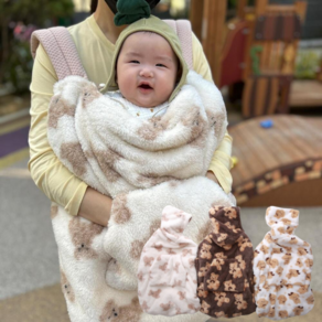 [원라인] 곰돌이친구들 아기띠워머 아기망토 바람막이, 브라운곰