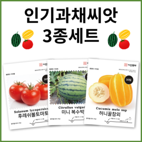 [주주씨앗] 인기과채씨앗 3종세트 참외씨앗 복수박씨앗 토마토씨앗 토마토씨 꿀참외씨 채소씨앗 과일씨앗, 1개