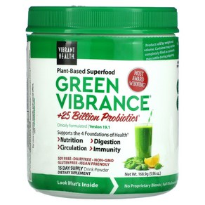 프라이언트헬스 Green Vibrance 플러스250억 프로바이오틱스 버전 19.1 168.9g(5.96oz)