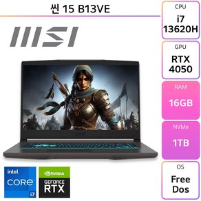 MSI 씬 15 B13VE, Fee DOS, 16GB, 1TB, 그레이