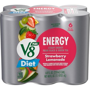 V8 +ENERGY Diet 딸기 레모네이드 에너지 드링크 1회 제공량 당 10칼로리 함유 236ml(8FL oz) 캔 (6팩), 6개, 237ml