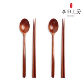 [이신공방] 국산 옻칠 나무수저 2인세트 (케이스포함), 천연옻칠, 2세트, 이신공방 옻칠수저 본