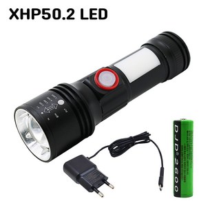 XHP50.2 LED 충전식 줌 라이트 후레쉬 손전등 10W COB, 1개