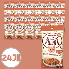 아이시아 고기생활 생선생활 고양이 주식 파우치 3P, [ON-1]아이시아 고기생활 소고기, 60g, 24개
