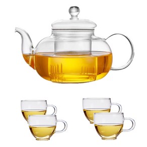 가정용 내열유리 티포트+찻잔90ml 4개, 1세트, 투명색, 600ml