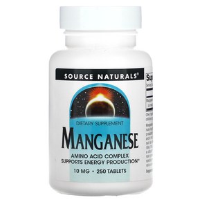 Souce Natuals 망간 아미노산 복합체 Manganese 10mg 250정, 250개, 1개