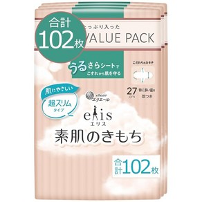 Amazon.co.jp 에리스 맨살의 기분 초슬림 날개 27cm 특히 많은 낮용 102매 묶음 구매, 102개