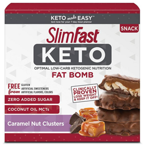 SlimFast Keto Fat Bomb Snacks 슬림 패스트 키토 팻 밤 초콜릿 카라멜 넛트 클러스터 다이어트 스낵 20g 14개입, 1박스