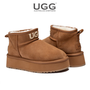 UGG 어그 울트라 미니 로고 자수 부츠 플랫폼 100% 천연양가죽 체스트넛 4cm