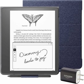 [세트 사] Kindle Scribe 킨들 스크라이브 (64GB) 10.2 인치 디스플레이 Kindle 사상 최초의 필기 입력 기능 탑재 프리미엄 펜 첨부 [순정 패브릭 커버 (블루) 세트]