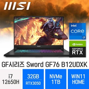 MSI GF시리즈 Sword GF76 B12UDXK, WIN11 Home, 32GB, 1TB, 코어i7, 블랙