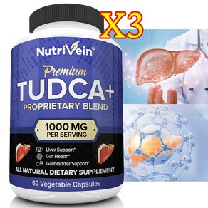 Nutivein TUDCA+ 간 지원 보충제 1000mg - 간 건강을 위한 간 해독 및 정화, 3개, 60정