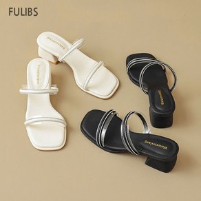 FULIBS 큐빅 투명 스트랩 뮬 슬리퍼 힐 여성 빅사이즈 샌들힐265-220