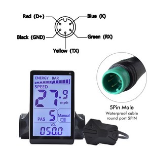 전기 자전거 디스플레이 전자 스쿠터 LCD 패널 산악 부품 USB UART 포함 6 핀 24V 36V 48V, 1개, 5pin