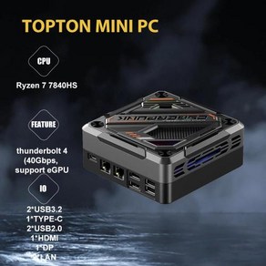 미니PC 컴퓨터 C타입 USB40 썬더볼트 4 지지대 eGPU 8K 디스플레이 고성능 데스크탑 R7 7840HS 8C 16T 최대 51Ghz