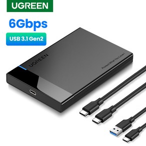 UGREEN 유그린 6Gbps 2.5인치 USB C 3.1 하드 드라이브 인클로저 HDD 외장하드 케이스 C타입 케이블 포함(USB-A+USB-C), 1개, US221