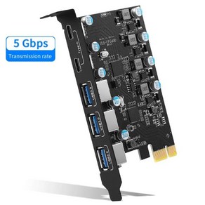 멀티플라이어 USB 3.2 Gen1 C PCIE 카드 허브 3.0 PCI 익스프레스 보드 PCI-E 어댑터 USB3 3.1 컨트롤러 라이저 5Gbps, 1개