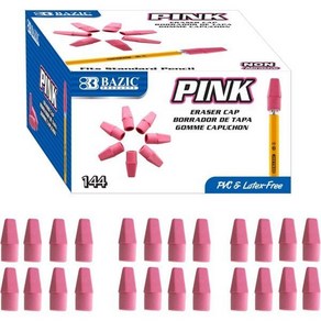 BAZIC Poducts 핑크 지우개 상의 라텍스 프리 연필 학용품용 화살촉 캡 총 144개, 144-count_1-Pack, 144-count