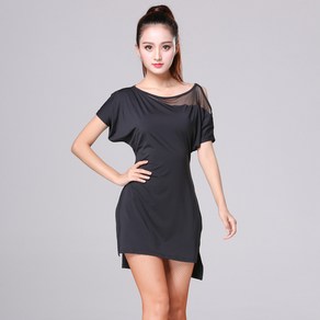 FANSYLI 라틴 원피스 여성 패션 오프숄더 댄스 연습복 X7J31, 4XL, 블랙