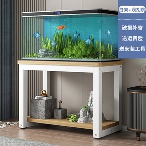 2자 3자 어항선반 축양장 스탠드 화이트 받침대 라운딩 철제 40x30x70cm 데스크탑 수족관 다이, 화이트 프레임 히코리 라운드 테이블, 1개