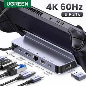 UGREEN USB C 도킹 스테이션 HDMI 4K60Hz 에 RJ45 PD100W 도크 스팀 데크 아수스 ROG 앨리 닌텐도 스위치 맥북 PC USB 3.0 허브, 01. 4K60Hz 독 6-in-1, 1개