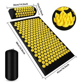Panamat 에코 연꽃 스파이크 매트 침술 마사지 쿠션 Kuznetsov 리케이터 목 발 등 요가 지압 매트, 3Pcs-Yellow