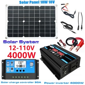 휴대용 태양광 패널 12V ~ 220V 4000/6000W 태양 광 발전 시스템 세트 전지 패널 컨트롤러 스마트 LCD 디스, 07 4000W-12V to 110V, 1개