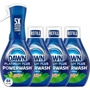 Dawn Powerwash Gain 오리지널 접시 스프레이 액체 비누 1 스타터 키트 + 3 리필 64 Fl Oz