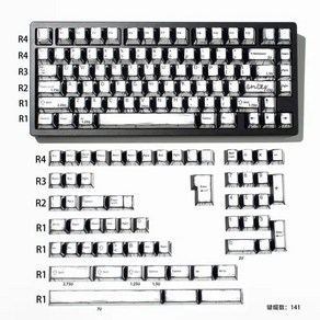 만화 스타일 키보드키캡 체리 141 키 기계식 키보드용 귀여운 키캡 커스텀키캡 PBT, 흑백 만화키캡