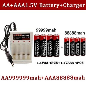 장난감 카메라 배터리 충전식 배터리 및 충전기 새로운 브랜드 1.5V AA 대용량 99999 MAh + 1.5V AA88888 M, 한개옵션1, 한개옵션1