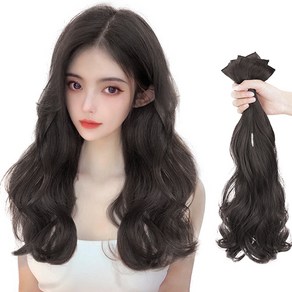 가발위드 붙임머리 엔디롱 웨이브 부분 가발 3피스 세트, 1개, 네츄럴블랙40cm