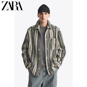 ZARA 자라 남성 페이크 시어링 스트라이프 오버셔츠 릴렉스핏 자켓 1248400