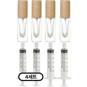 리빙패션 휴대용 미니 향수 공병 5ml + 소분 주사기, 4세트, 우드 투명