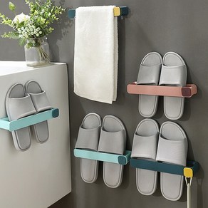 [1+1] 욕실 화장실 거치대 타월걸이 현관 부착식 실내화 신발 걸이 욕실화 슬리퍼, 살구색, 2개