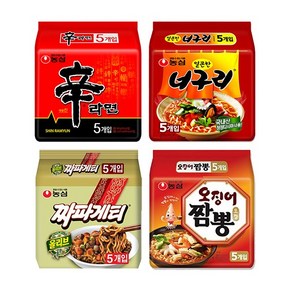 봉지 라면 4종 신라면 5개+ 짜파게티 5개 + 너구리 5개 + 오징어짬뽕 5개, 1세트