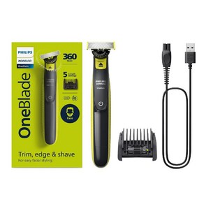 Philips Noelco OneBlade 360 페이스 하이브리드 전기 트리머 및 면도기 좌절 없는 포장 QP2724/90, New_OneBlade 360 Face