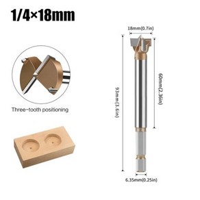 생크 육각 커터 포스너 카바이드 톱 14 힌지 10-50mm 텅스텐 비트 구멍 보링비트 1pc 드릴 목공 인치 도구, 18mm, 1개