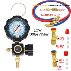 냉매 저압 및 고압 게이지 R410A R134A R22 R404A A/C 진단 냉매 충전 도구 블랙, 없음, 3) low gauge with hose