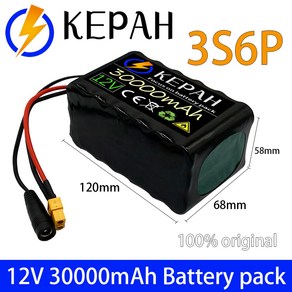 3s6p 12v 30ah 40A BMS orline 배터리 팩 18650 리튬 이온 대용량 XT60 dc5521 400W 고전력 오토바이 램프 전기선 전지