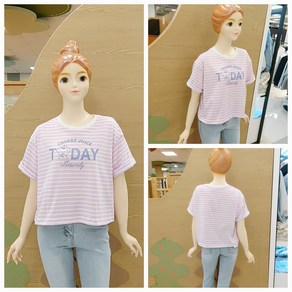 [소이주니어]논현점 23년여름신상 ** 시원한소재 톡톡한소재 ** 팔길이 5부 베어 크롭 스트라이프 티 ** 마네킹 키 155 11호 착용 **