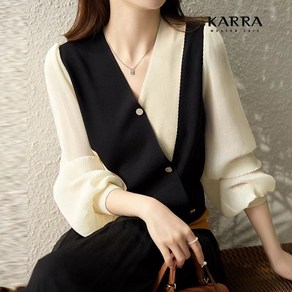 KARRA 쉬폰믹스브이넥니트_A4S0299